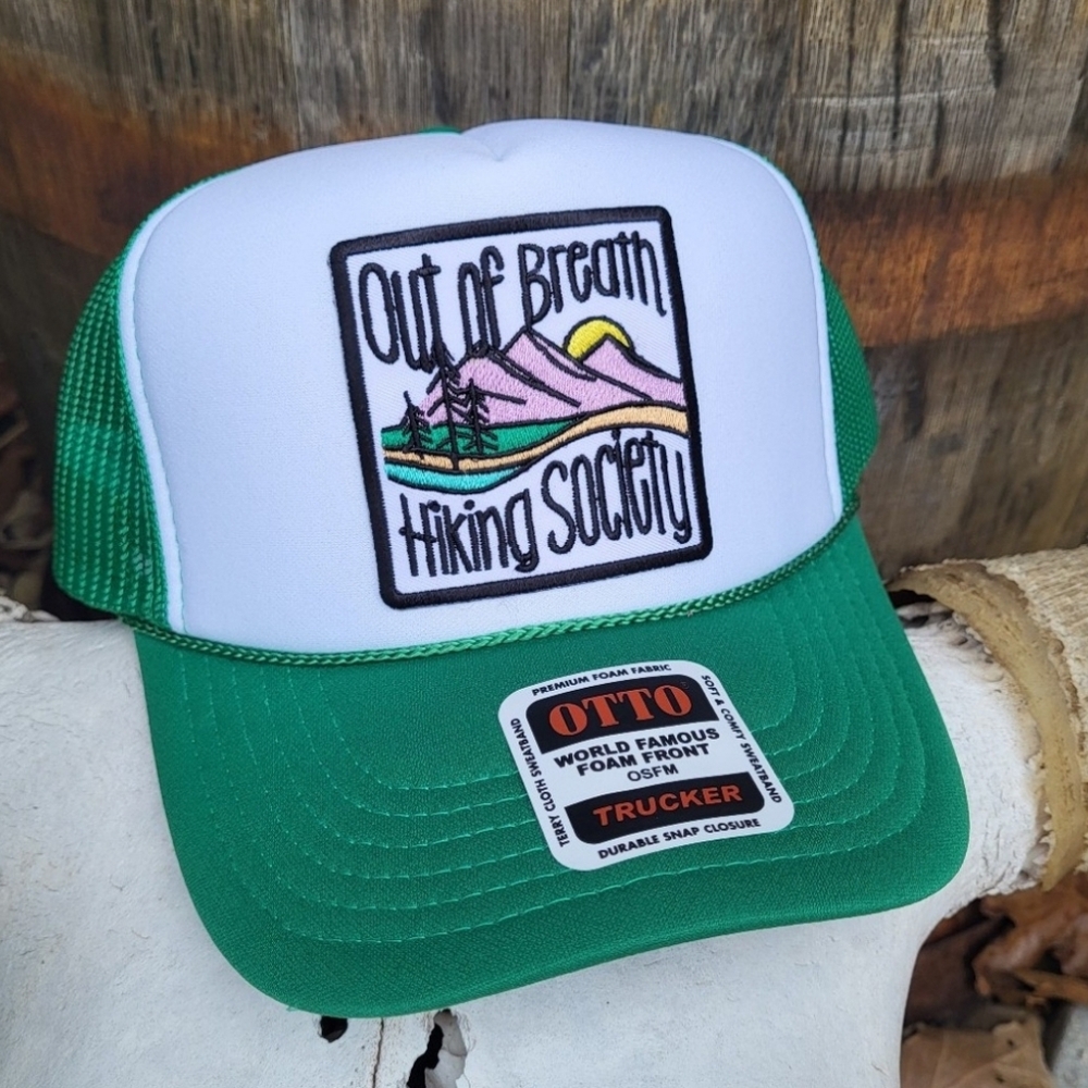 Funny Embroidered Patch Trucker Hat, Out Of Breath Hiking Society, Otto